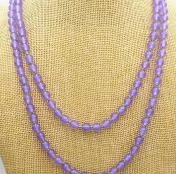 Длинное 32-дюймовое 8-миллиметровое колье из фиолетовых нефритовых бусин с драгоценными камнями