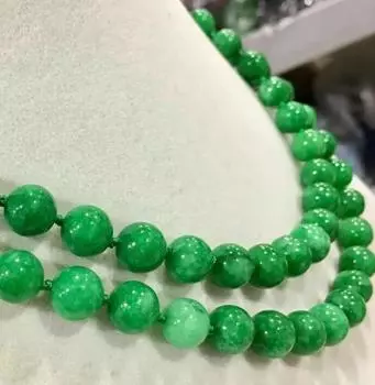Длинное 32-дюймовое круглое ожерелье из зеленых нефритовых изумрудных драгоценных камней диаметром 8 мм с бусинами