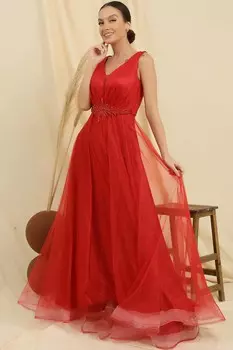 Длинное атласное платье принцессы с V-образным вырезом на талии и подкладкой из блестящего атласа внутри