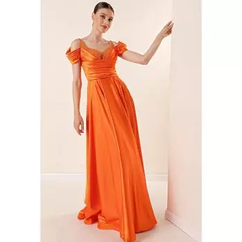 Длинное атласное вечернее платье на подкладке с длинным атласным вечерним платьем с низким рукавом и глубоким камнем на веревочном ремешке