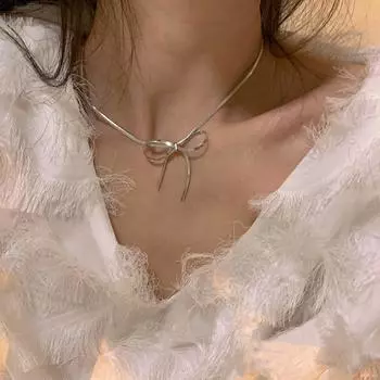 Длинное цепочное ожерелье с кисточками и бантом в подарок женщинам и девочкам, подходящие аксессуары для пляжного отдыха и путешествий One Size серебряный