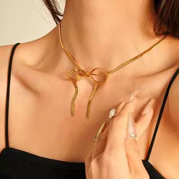Длинное цепочное ожерелье с кисточками и бантом в подарок женщинам и девочкам, подходящие аксессуары для пляжного отдыха и путешествий One Size золотой