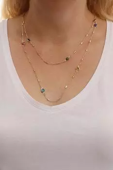Длинное цветное ожерелье золотого цвета сглаза