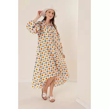 Длинное длинное платье из вискозы большого размера с коротким рукавом спереди и длинной спиной с геометрическим рисунком