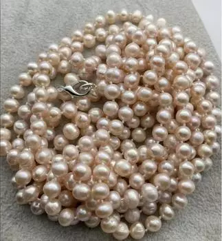 Длинное фиолетовое ожерелье из круглого пресноводного культивированного жемчуга лавандового цвета диаметром 100 дюймов диаметром 7–8 мм.