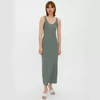 Длинное хлопковое платье без рукавов оливкового цвета для женщин VERO MODA S хаки