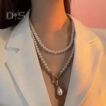 Длинное искусственное жемчужное ожерелье для женщин, круглое ожерелье из бусин, имитация жемчуга, платье, пояс, цепочка, аксессуар для свиданий, повседневной носки, вечеринки белый