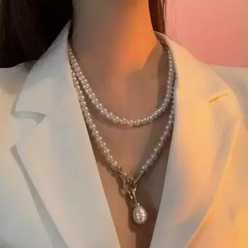 Длинное искусственное жемчужное ожерелье для женщин, круглое ожерелье из бусин, имитация жемчуга, платье, пояс, цепочка, аксессуар для свиданий, повседневной носки, вечеринки белый