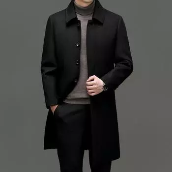 Длинное кашемировое пальто для мужчин среднего и пожилого возраста на осень и зиму, а также ветровка из бархата и утолщенной шерсти, шерстяное пальто для папы и дедушки 170