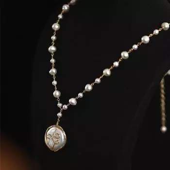 Длинное колье из крупного барочного белого жемчуга для женщин