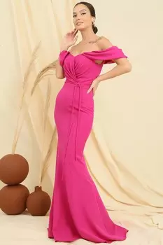 Длинное креповое платье с заниженной талией и кулиской на талии