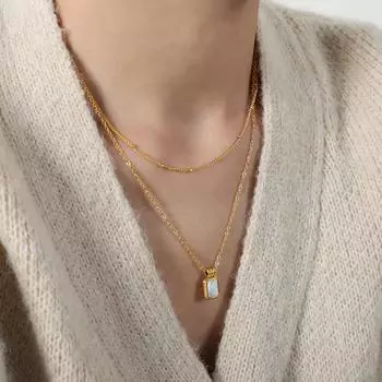 Длинное квадратное ожерелье с подвеской в виде ракушки, двойная цепь, титановая сталь, 18-каратное золото, барокко, ретро, нишевая ювелирная тема