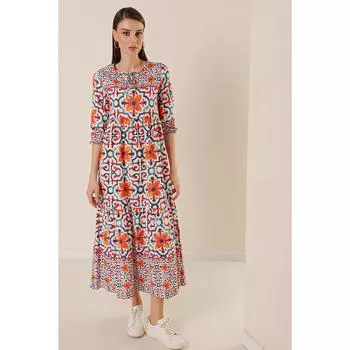 Длинное льняное платье с цветочным узором