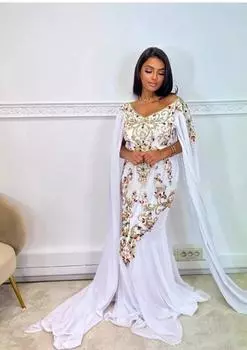 Длинное марокканское платье-абая для подружки невесты макси королевское повседневное белое платье-кафтан Дубайское платье XS белый