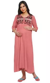 Длинное макси-платье для беременных Moomaya с вышивкой и круглым вырезом из вискозы M тил зеленый