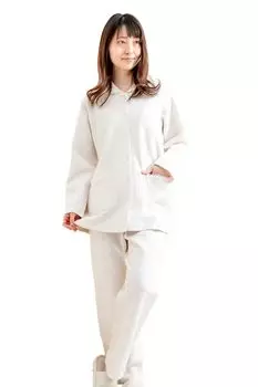 Длинное открытое трикотажное одеяло с хлопковым наполнителем, теплое и 40032 [K s Eye] женская пижама, рукава, спереди, зима, 100% ткань, приятная для кожи S/M/L/LL (М Слоновая кость) слоновая кость