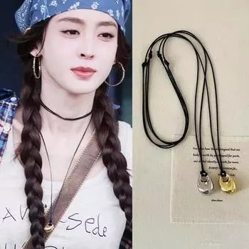 Длинное ожерелье Beans Metal Black Rope для женщин, простое, премиум, темпераментное, универсальное, на шею, цепочка для свитера