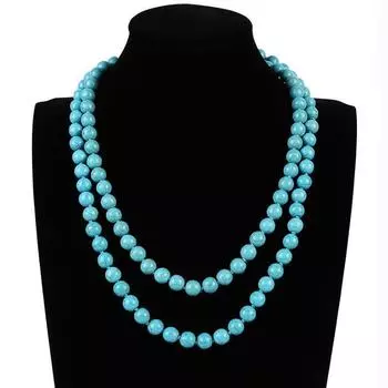 Длинное ожерелье бирюзового цвета, богемное длинное ожерелье ручной работы, круглая цепочка из бисера, многослойное ожерелье