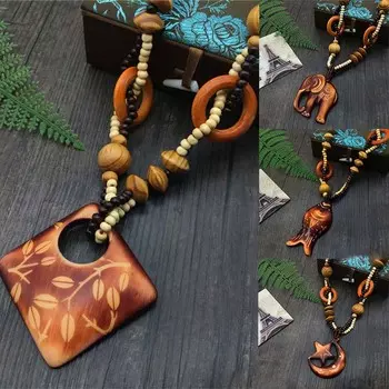 Длинное ожерелье из хлопка и льна с изображением ветра, живописное место, приморская игра, ожерелье с деревянными бусинами 82cm