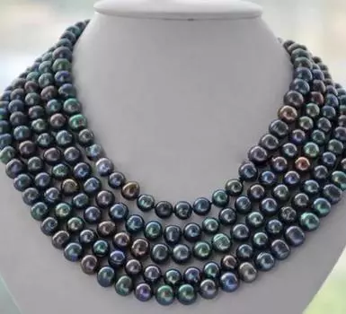 ДЛИННОЕ Ожерелье из круглого павлиньего черного пресноводного жемчуга диаметром 7-8 мм длиной 100 дюймов