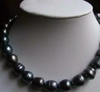 Длинное ожерелье из натурального таитянского черного жемчуга в стиле барокко длиной 18 дюймов, 9-10 мм.