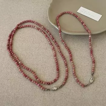 Длинное ожерелье из розового натурального камня с бусинами для женщин, многофункциональный дизайн, элегантная и модная универсальная цепочка на шею, цепочка на ключицу
