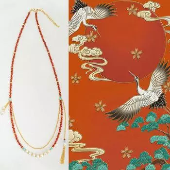 Длинное ожерелье Niche Design с кисточками из пресноводного барочного агата и двухслойными бусинами