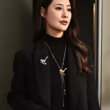 Длинное ожерелье, птица, цветок, универсальный свитер, цепочка, женский темперамент, персонализированная одежда на груди с цветком, подходящая друг к другу одежда