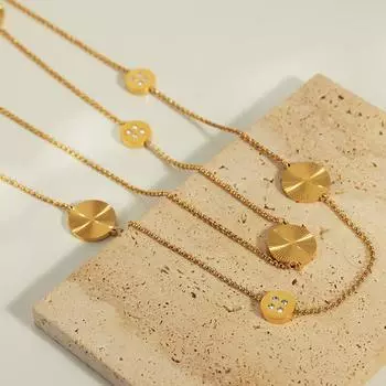 Длинное ожерелье с геометрической инкрустацией из циркония, аксессуары из титановой стали с покрытием из 18-каратного золота, цепочка для свитера