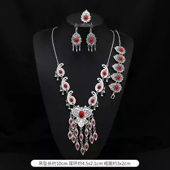 Длинное ожерелье с кисточками Винтажное Экзотическое Богемное Отпускной браслет Серьги Костюм для путешествий Женский