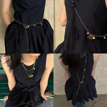 Длинное ожерелье с несколькими сумками из натуральных камней, подчеркнутая индивидуальность и уникальный стиль, универсальная цепочка на талию, цепочка на шею, цепочка на свитер.