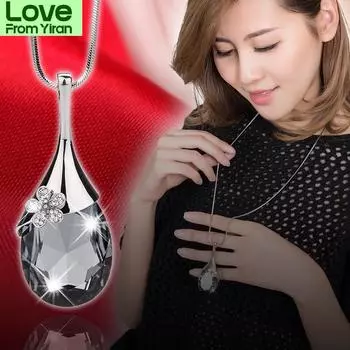 Длинное ожерелье с нежным цветком и кристаллами, темпераментное женское ожерелье с каплей воды, свитер, ожерелья, аксессуары для платья белый