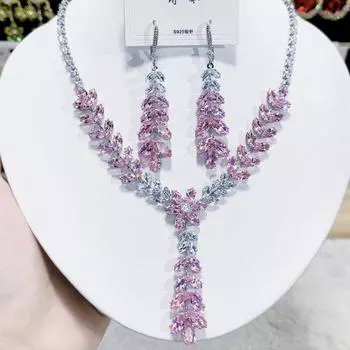 Длинное ожерелье с подвеской в виде капли воды, серьги для женщин, комплект ювелирных изделий для вечеринки