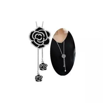 Длинное ожерелье с подвеской в виде цветка розы из черного кристалла для женщин и девочек