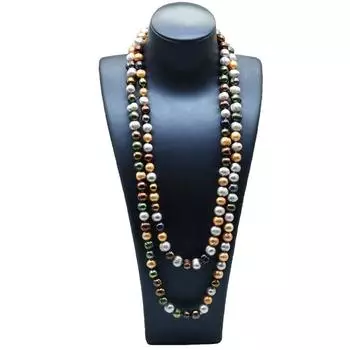 Длинное ожерелье с разноцветным жемчугом, круглое пресноводное платье с натуральным жемчугом, аксессуар для свитера, двойное женское длинное ожерелье