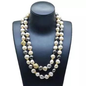 Длинное ожерелье с жемчугом, натуральный жемчуг, позолоченные аксессуары, цветное двухслойное ожерелье, женская цепочка для свитера в стиле бохо, подарок для мамы 90cm