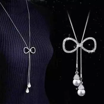 Длинное ожерелье со стразами и кисточками в виде свитера One Size