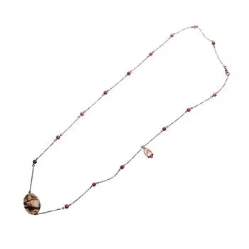 Длинное ожерелье Tamarusan из розового сливового родонита в старинном стиле, стильный роскошный подарок [TAMARUSAN]