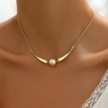 Длинное ожерелье в европейском и американском стиле с геометрическим кулоном золотой