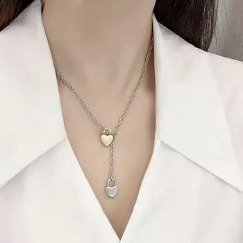 Длинное ожерелье в форме сердца из золота и серебра 2024 года — роскошный женский аксессуар на осень/зиму N1335 brushed love lock золотой/серебряный