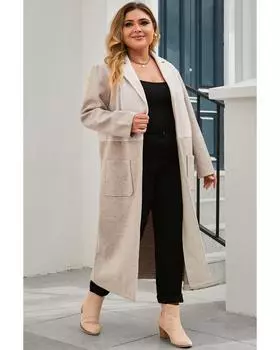 Длинное пальто Azura Exchange Khaki Plus Size с цветным блоком и воротником-лацканом 1X хаки