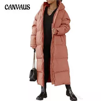 Длинное пальто из хлопка с капюшоном, модная повседневная куртка с длинным рукавом на молнии для женщин больших размеров, хлопковая одежда