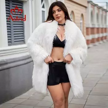 Длинное пальто из искусственного меха Astrid для женщин 2024 года, свободный кардиган, меховая куртка больших размеров, стильное женское роскошное меховое пальто для девочек AN-30202 1XL белый