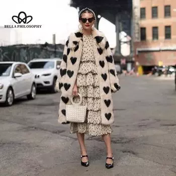 Длинное пальто из искусственного меха, утолщенное новое плюшевое белое пальто Love, женское теплое цельное пальто с длинными волосами S