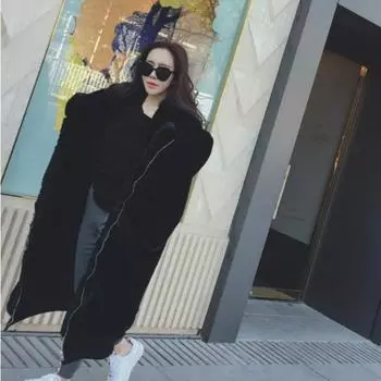 Длинное пальто, куртка с капюшоном, мешковатая свободная зимняя одежда оверсайз XS чёрный