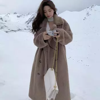 Длинное пальто с воротником из костюма, осенне-зимнее, утолщенное теплое меховое пальто из искусственного меха кролика XL белый