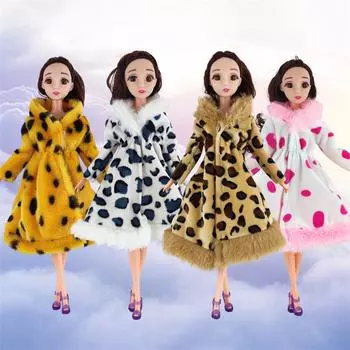 Длинное пальто зимняя теплая одежда платье для куклы Барби 30 см аксессуары детские игрушки для девочек подарок розовый