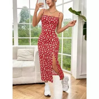 Длинное платье без бретелек с запахом на груди, с высоким разрезом, с принтом леопарда и запахом, юбка макси-платье S красный