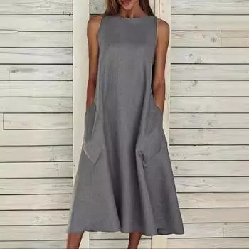 Длинное платье без рукавов для женщин на весну и лето S белый