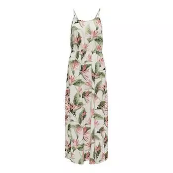 Длинное платье без рукавов с круглым вырезом и узором из тропических цветов ТОЛЬКО для женщин S белый